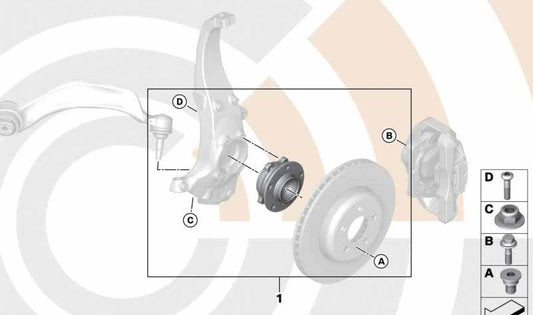 Kit de reparación cojinete rueda delantera OEM 31222450654 para BMW F07, F07N, F10, F10N, F11, F11N, F18, F18N, F06, F06N, F12, F12N, F13, F13N, F04. Original BMW.