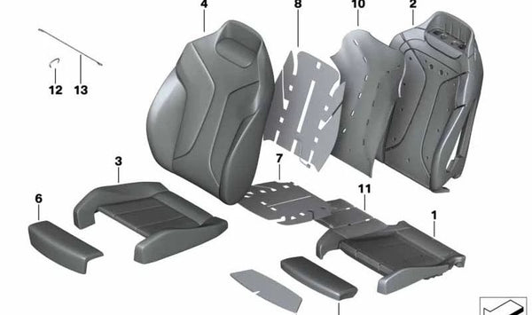 Funda de respaldo asiento confort de cuero izquierda OEM 52107948897 para BMW G14. Original BMW.