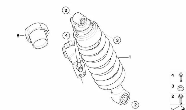 Muelle-amortiguador trasero OEM 33537660992 para motos BMW R1200CL K30 (2002–2004). Original BMW Motorrad.