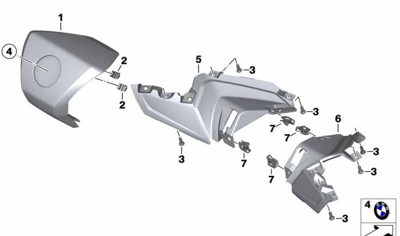 Carcasa central del manillar OEM 46638556377 para BMW Motorrad C 650 GT (CK19, modelo desde 10/2015 hasta 08/2020). Repuesto original BMW Motorrad.
