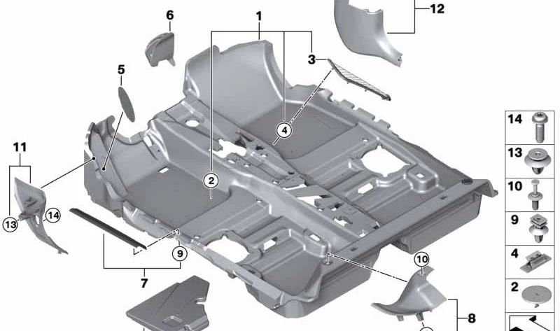 Cubierta inferior del suelo OEM 51477307261 para MINI F55 Cooper, Cooper S, Cooper D. Compatible con modelos desde 2014 hasta 2024. Pieza original MINI.