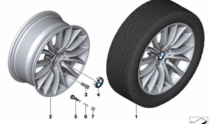 Reflex Silver Aluminium Wheel for BMW 5 Series F10, F11, 6 Series F06, F12, F13 (OEM 36116883414). Original BMW