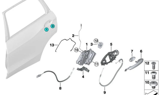 Cavo Bowden per OM 51227430927 Manico della porta posteriore per BMW G05, G18, F95. BMW originale.