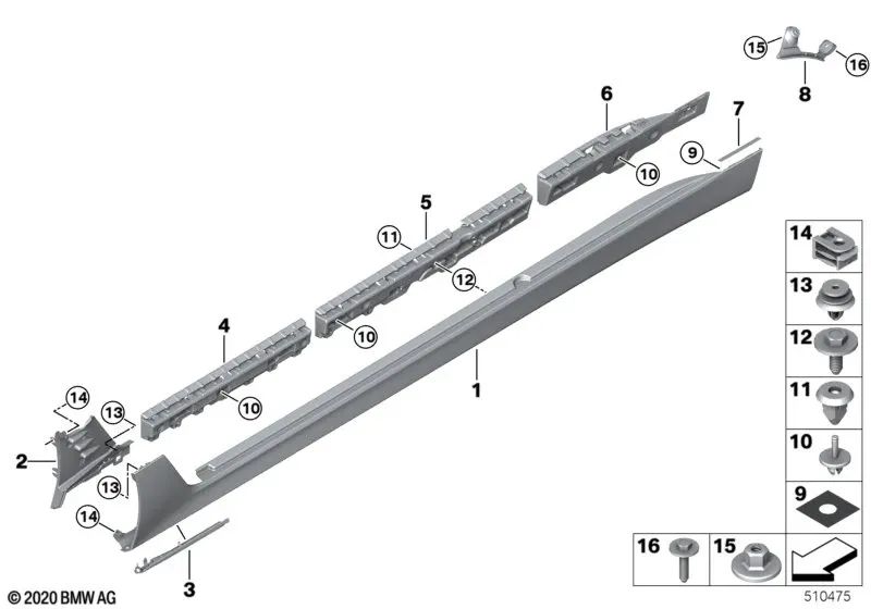 Rechter Schwellenwert für BMW G32, G32N (OEM 5177480314). Original BMW