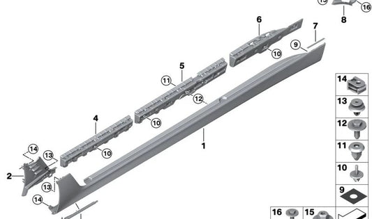 Cubierta lateral del faldón izquierdo imprimada OEM 51777480313 para BMW G32 y G32N. Recambio original BMW.