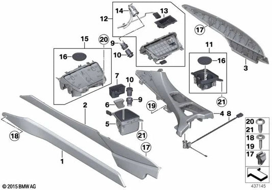Painel do console central direito para BMW F06N (OEM 51169350070). BMW original