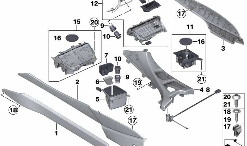 Tapete de compartimento de armazenamento para BMW F06, F12, F13 (OEM 51459251821). BMW originais.