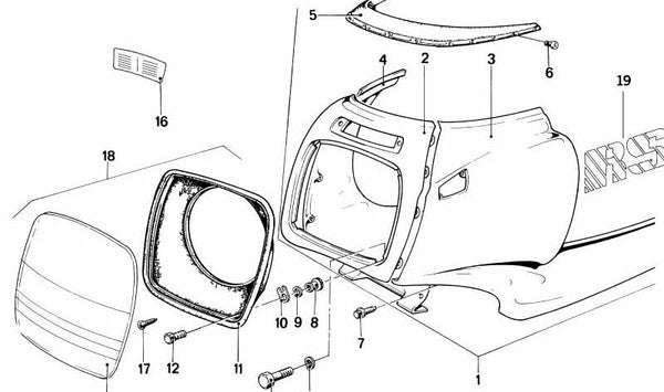 Placa indicativa izquierda OEM 46631235635 para BMW Motorrad R 100 RS {R247: 0306, 0325, 0377, 0427, 0455}. Original BMW.