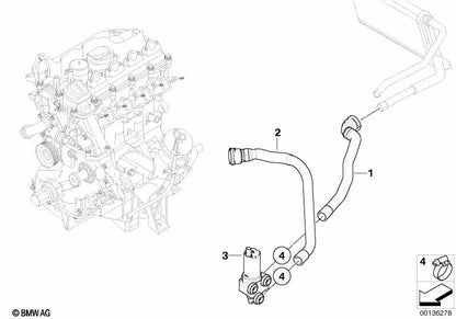Tubo retorno bomba de agua adicional OEM 64216928592 para BMW Serie 1 E87, Serie 3 E90, E91... y más. Original BMW.