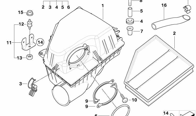 Amortiguador de sonido de admisión para BMW E60, E61, E63N, E64N (OEM 13717795892). Original BMW.