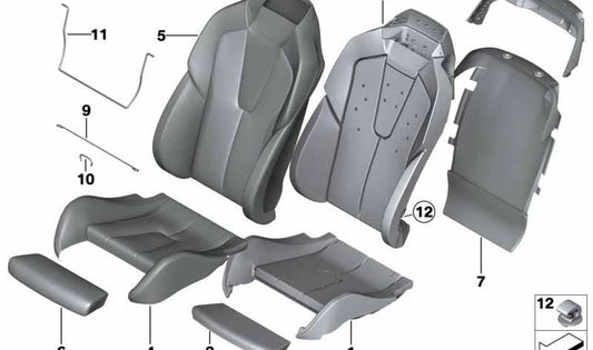 Funda asiento confort con climatizador en cuero izquierdo OEM 52108066557 para BMW F06, F12, F13. Original BMW.