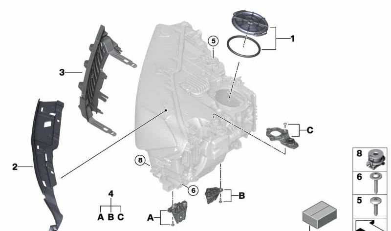Junta izquierda de faro OEM 63119498411 para BMW G11, G12. Original BMW.