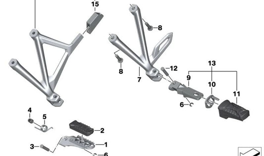 Soporte descansa-pies trasero derecho OEM 46718556264 para motos BMW R 1200 GS, R 1250 GS, R 1200 GS Adventure. Original BMW Motorrad.