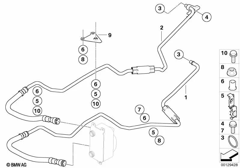 Tubería de enfriador de aceite de transmisión de retorno para BMW Serie 5 E60, E61 y Serie 6 E63, E64 (OEM 17227571039). Original BMW