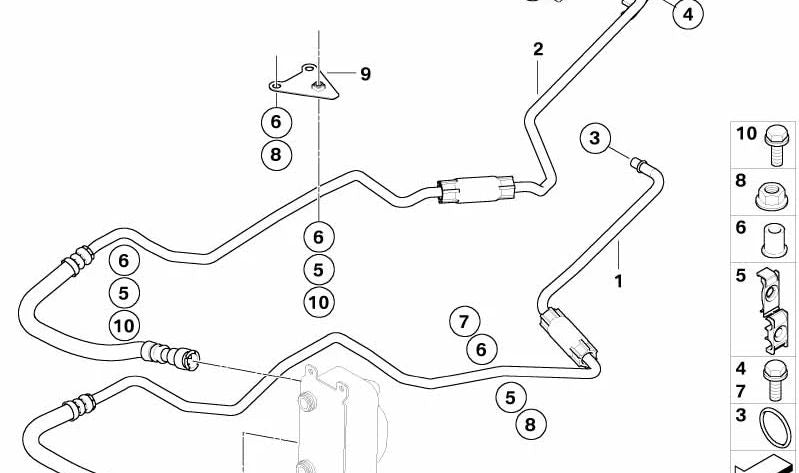Tubería de retorno del radiador de aceite de la caja de cambios OEM 17227553262 para BMW E60, E61, E63, E64. Original BMW.