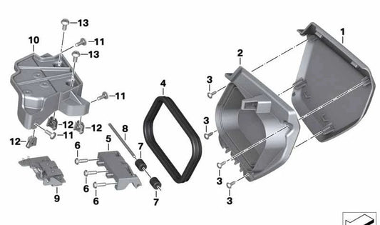 Moldura portaobjetos izquierda OEM 46638558263 para motos BMW C 400 GT (K08) 2018-2025. Original BMW Motorrad.