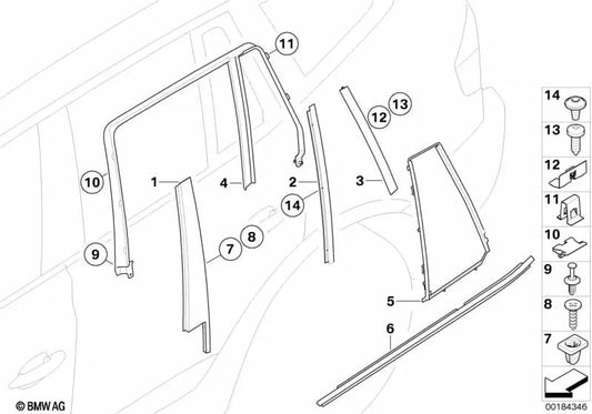 Pilar C Cover Door arrière droite pour BMW E83, E83N (OEM 51353427668). BMW d'origine.