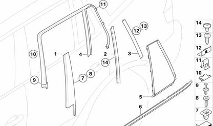 Cubierta marco ventana puerta trasera derecha OEM 51353448838 para BMW X3 E83, X3 E83 LCI. Original BMW.