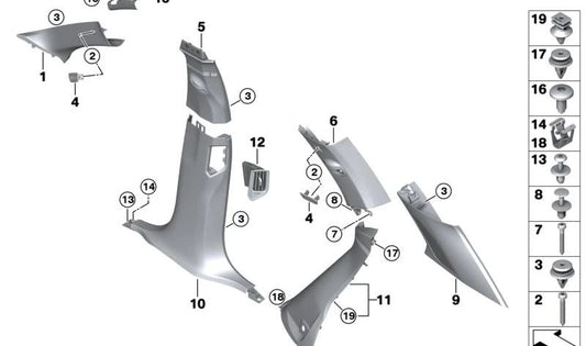 Blende C-Columna Right Egout pour BMW X5 F95, G05 (OEM 51435A0D9D2). BMW d'origine