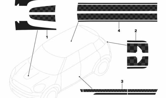 Vinilo decorativo lateral izquierdo OEM 51149813893 para MINI R60 {Cooper, Cooper ALL4, Cooper D} (2010-2016). Edición Europa. Original MINI.