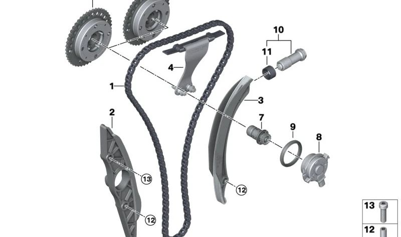 Timing chain for BMW 2 Series G87, 3 Series G20N, G21N, G80, G81, 4 Series G26, G82, G83, X3 F97, X4 F98 (OEM 11318053399). Original BMW.