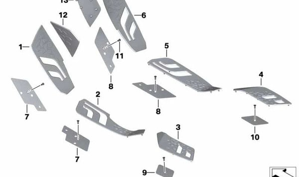 Suplemento estribo izquierdo OEM 46637725143 para motos BMW C 650 GT (K19) 2011–2020. Original BMW Motorrad.