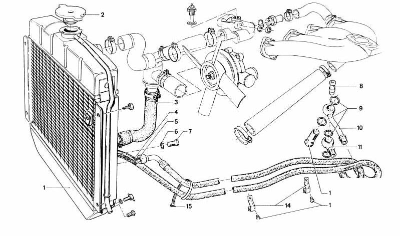 Tubo di raffreddamento OEM 11531250702 per BMW E28, E30, E34, E36. Compatibile con il sistema di raffreddamento del motore. BMW di riserva originale.