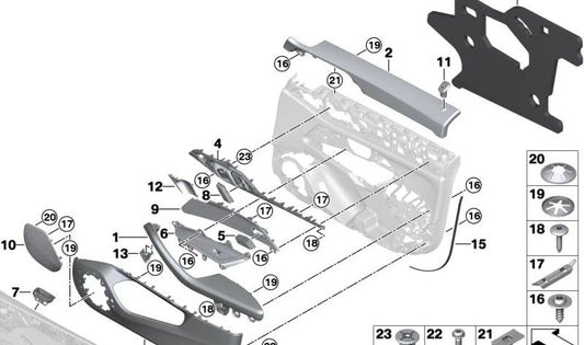 Bolso da porta dianteira esquerda OEM 51415A46BF7 para BMW G26 (Série 4 Gran Coupe). BMW originais.