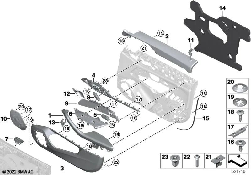 Front left accent strip for BMW G26 4 Series (OEM 51415A478A3). Original BMW