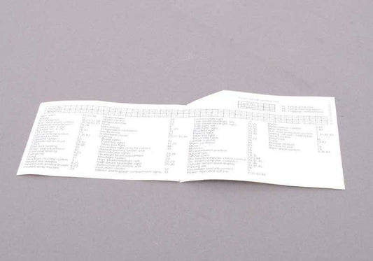 Pegatina para tapa de fusibles OEM 61138373448 para BMW E36. Original BMW.