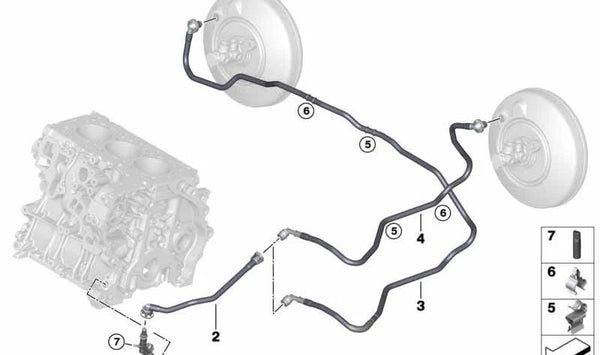 Tubo de vacío OEM 11668650787 para BMW F40, F44, F45, F46, F48, F49, F39 y MINI F54, F55, F56, F57, F60. Pieza original BMW y MINI.