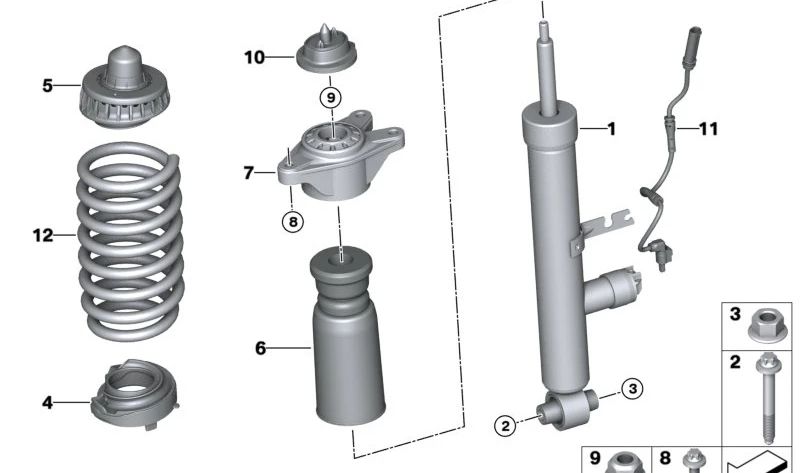 Cojinete soporte trasero OEM 33506889812 para BMW G20, G20N, G21, G21N, G22, G22N, G23, G23N, G26, G26N, G29, G42. Original BMW.