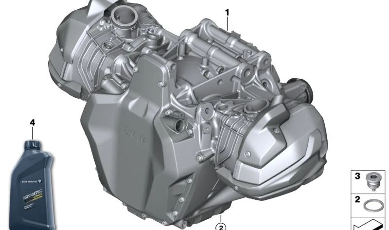 Motor completo plateado OEM 11005A98179 para BMW Motorrad R 1200 GS, R 1200 RT, R 1200 R, R 1200 RS (K50, K51, K52, K53) desde 2013 hasta 2018. Original BMW Motorrad.