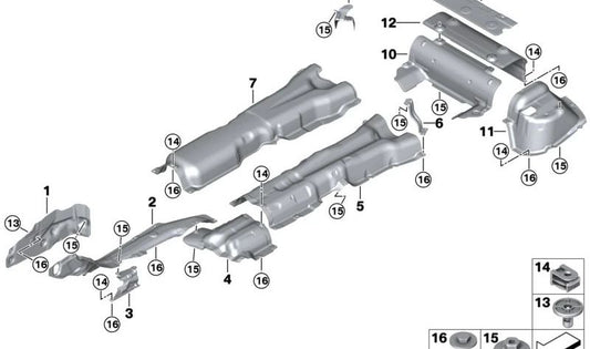 Soporte aislante térmico del depósito OEM 51485A15667 para BMW G60, G61, G68, G90, G70. Pieza original BMW.