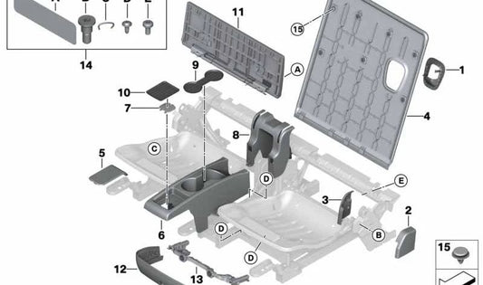 Center console for BMW F46, F46N (OEM 52307391359). Genuine BMW