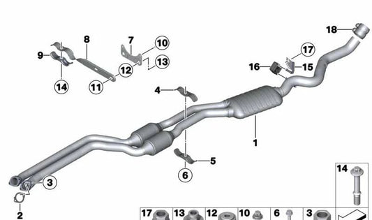 Soporte de tubo de escape OEM 18207551214 para BMW E81, E82, E87, E88. Original BMW.