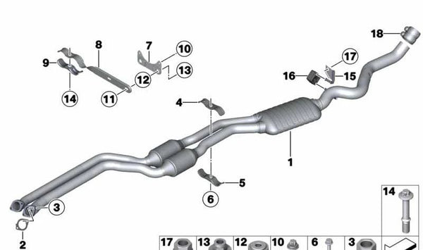 Soporte de tubo de escape OEM 18207551214 para BMW E81, E82, E87, E88. Original BMW.