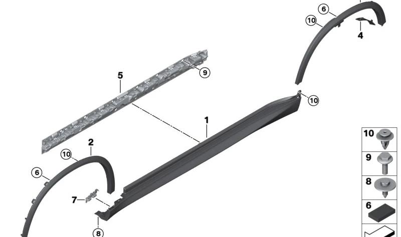 Cubierta del Umbral, Imprimada, Derecha para BMW X5 F95, G05 (OEM 51778099112). Original BMW