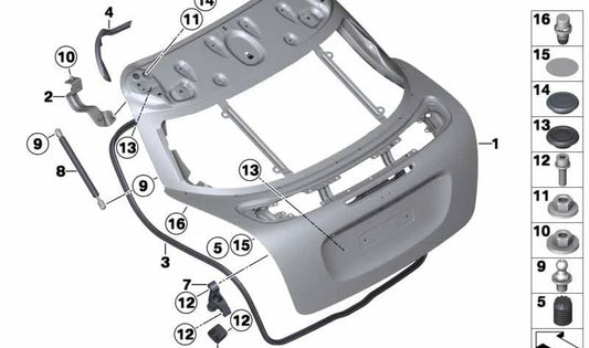 Muelle de presión de gas tapa de portamaleta OEM 51242758742 para MINI R56, R58, Cooper, Cooper S... y más. Original MINI.