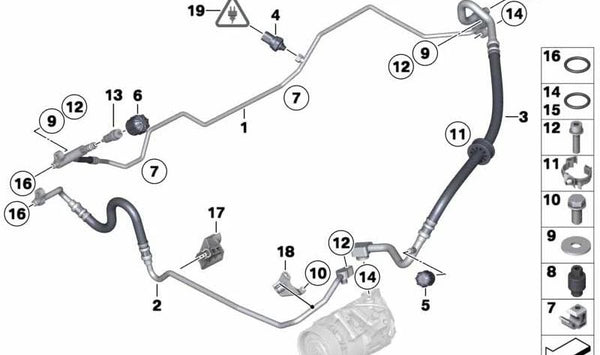 Tubo de aspiración del evaporador al compresor OEM 64509224837 para BMW E89. Original BMW.