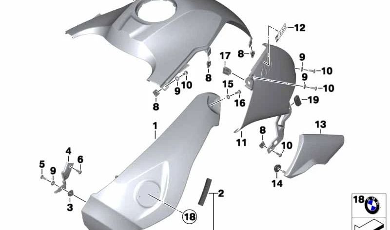 Cubierta lateral derecha OEM 46637694968 para BMW Motorrad R 18, R 18 Classic, R 18 B, R 18 Transcontinental. Original BMW Motorrad.