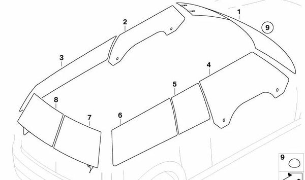 Luna trasera izquierda negra OEM 51317167455 para MINI R55, R56, R57. Original MINI.