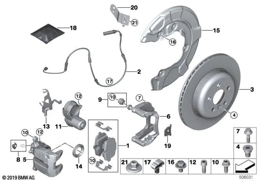 Black Right Brake Caliper Housing for BMW 3 Series G80, G81, 4 Series G82, G83, 7 Series G11N, G12N, 8 Series G14, G15, G16 (OEM 34206898604). Original BMW