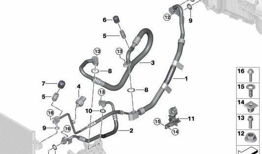 Tubería de refrigerante doble OEM 64539496578 para BMW X5 G05, X5 G05N, X6 G06, X6 G06N, X7 G07, X7 G07N. Original BMW.