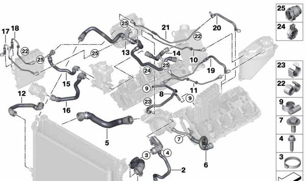 Tubo conexión bomba de agua OEM 17128602670 para BMW G30 (Serie 5), G11/G12 (Serie 7). Pieza original BMW.