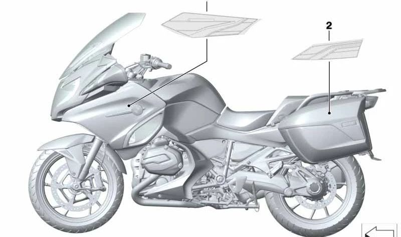 Tapa decorativa izquierda de maleta OEM 51148565407 para BMW Motorrad R1200GS (K50), R1200GS Adventure (K51), R1250GS, R1250GS Adventure. Original BMW Motorrad.