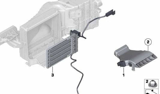 Calefactor eléctrico derecho OEM 64119217988 para BMW F01, F01N, F02, F02N, F04, F18, F18N. Repuesto original BMW.