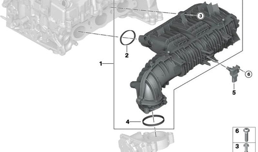 Junta de admisión OEM 11617633493 para BMW F20, F21, F22, F23, F30, F31, F32, F36, F39, F40, F44, F45, F46, F48 y MINI F54, F55, F56, F57, F60. Original BMW y MINI.