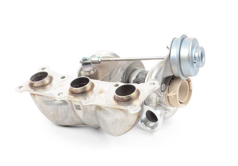 Turbocompresor con colector de escape OEM 11657593022 para BMW F01, F02, E71 (740i, 740Li, X6 xDrive35i). Repuesto original BMW. Compatibles con motor N54 y cambio automático.