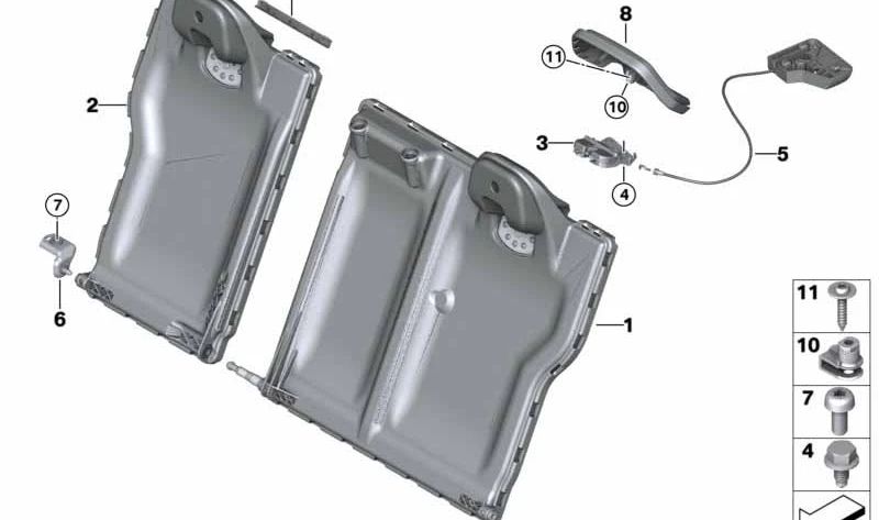 Soporte exterior izquierdo respaldo trasero OEM 52207308099 para BMW F30, F30N, F31, F31N, F34, F34N, F35, F80, F80N, F32, F32N, F36, F36N, F82, F82N. Original BMW.